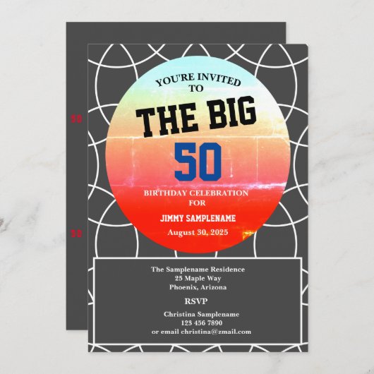男性の誕生日パーティー幾何学的パターングレー 招待状 (正面/裏面)