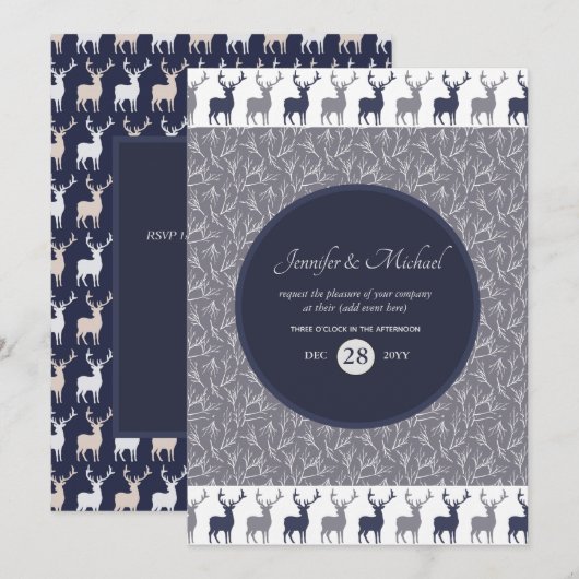男性の誕生日招待状 ネイビーブルー STAG 冬のイベント 招待状 (正面/裏面)