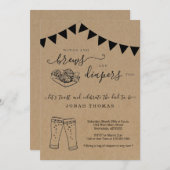 男性の赤ちゃんシャワーに翼とブリュウとおむつ 招待状 (正面/裏面)