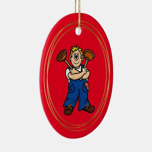 男性の配管工パーソナライズされたのクリスマス飾り セラミックオーナメント (右)