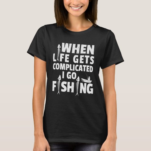 男性の釣りが複雑になると釣りをする魚 Tシャツ (正面)