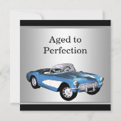 男性の青いアンティークカーの誕生日パーティー 招待状 (裏面)