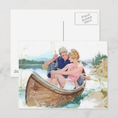 男性の魚釣りと彼女 ポストカード (正面/裏面)