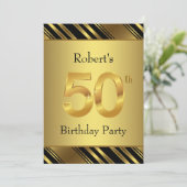 男性の黒と金の50歳の誕生日パーティー 招待状 (スタンド正面)