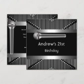 男性の21歳誕生日パーティー ブラックメタル マイク 招待状 (正面/裏面)