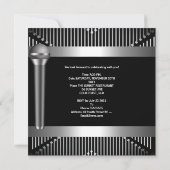 男性の21歳誕生日パーティー ブラックメタル マイク 招待状 (裏面)