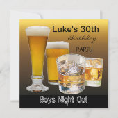 男性の30歳誕生日パーティー ドリンク ビール 男の子の夜 2 招待状 (正面)