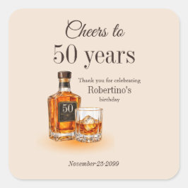 男性の50年の人生に乾杯 ウイスキーテーマの誕生日 スクエアシール