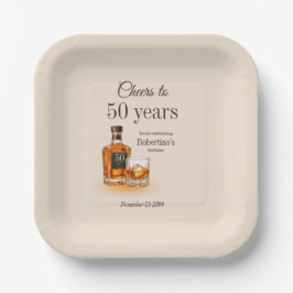 男性の50年への喝采 ウイスキーテーマの誕生日 ペーパープレート
