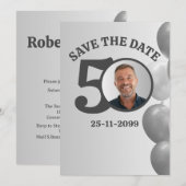 男性の50歳の誕生日をお祝いするミニマリストのSave The Date 招待状 (正面/裏面)