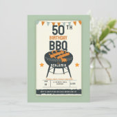 男性の50歳誕生日パーティー　裏庭BBQスタイル 招待状 (スタンド正面)