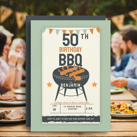 男性の50歳誕生日パーティー　裏庭BBQスタイル 招待状