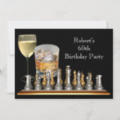 男性の60歳誕生日パーティー チェスセット ドリンク 招待状 (正面)