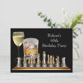 男性の60歳誕生日パーティー チェスセット ドリンク 招待状 (スタンド正面)