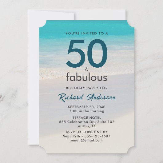 男性の「50と素晴らしい」誕生日パーティーの招待 招待状 (正面)