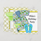 男性のBBQマルガリータビーチバースデーパーティー招待状 招待状 (正面/裏面)