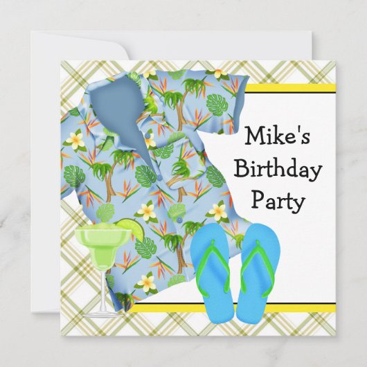 男性のBBQマルガリータビーチバースデーパーティー招待状 招待状 (正面)