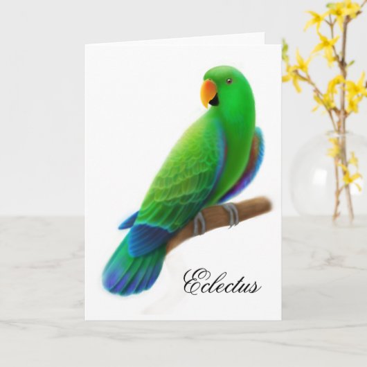 男性のEclectusのオウムの挨拶状 カード (黄色い花)