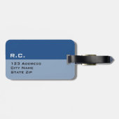 男性へパーソナライズでシックで青い旅行荷物のラベル ラゲッジタグ (裏面横)
