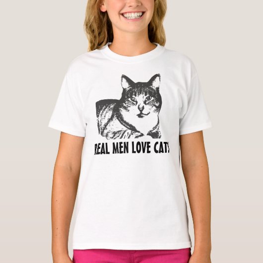 男性へ猫のTシャツ-実質の人は猫を愛します Tシャツ (正面)