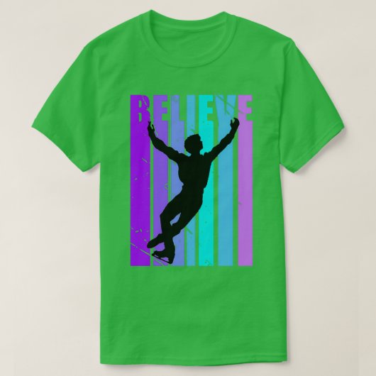 男性アイススケートで滑るヴィンテージ男性姿スケーターパープル Tシャツ (デザイン正面)