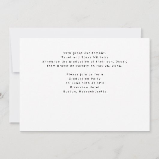 男性アスリートスはっきりしたポーツ卒業式1 – 写真 案内状 (裏面)