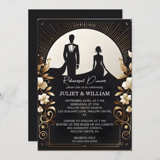 男性アダルトタキシードはっきりしたブラックタイリハーサルディナー 招待状 (正面/裏面)