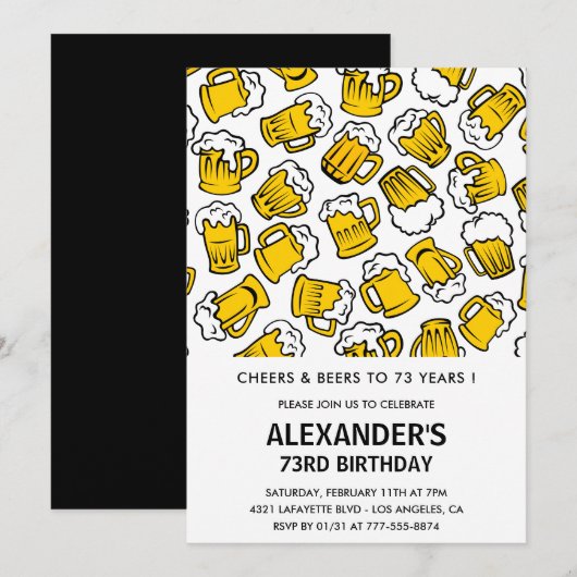 男性アダルト応援とビール73歳 招待状 (正面/裏面)