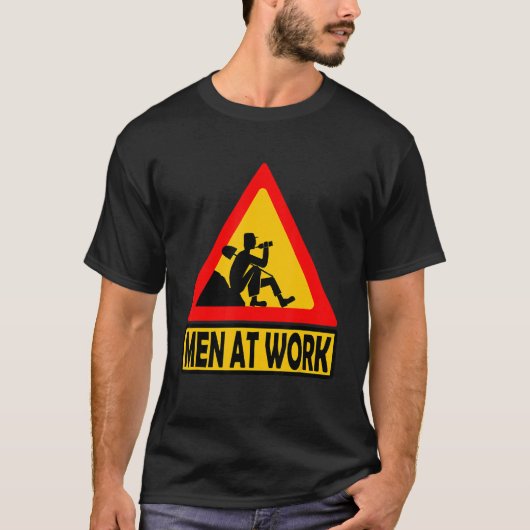男性アットワーク警告標識建築作業者 Tシャツ (正面)