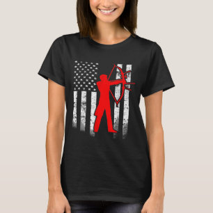男性アーチェリー国旗の射手アメリカ国旗の愛国心 Tシャツ