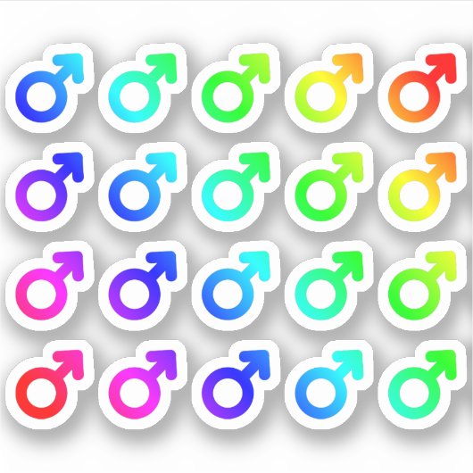 男性カラフル性記号小さな虹のプライド シール (正面)