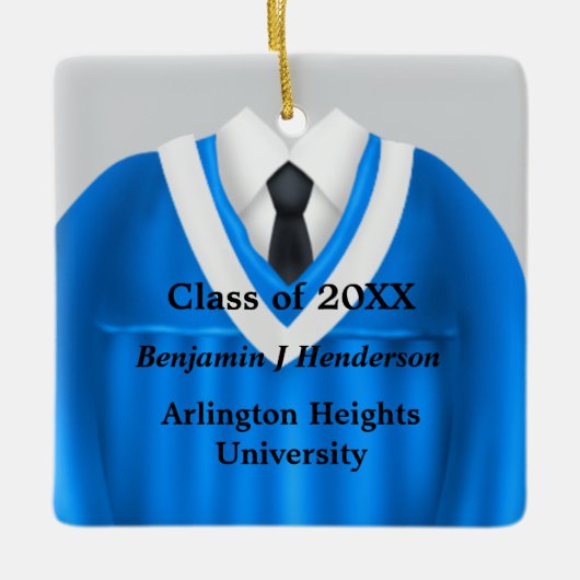 男性グラッドガウンブルーとホワイトオーナメント セラミックオーナメント (正面)