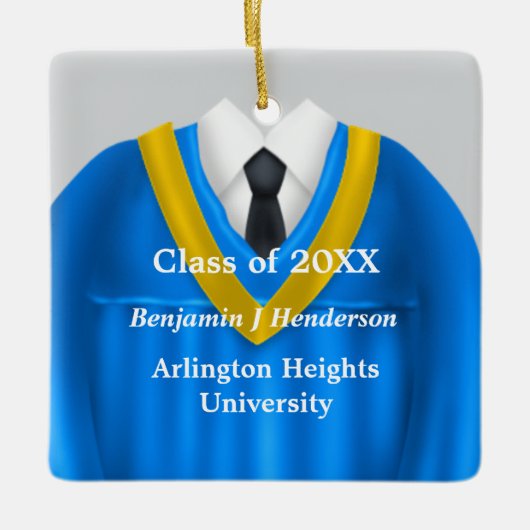 男性グラードガウンブルーと金ゴールドオーナメント セラミックオーナメント (正面)