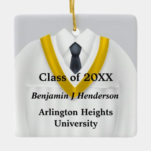 男性グラードガウンホワイトと金ゴールドオーナメント セラミックオーナメント (正面)