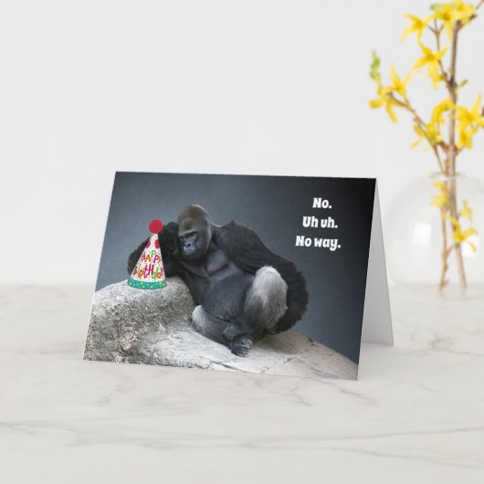 男性ゴリラは衣服しないパーティーハット誕生日 カード (黄色い花)