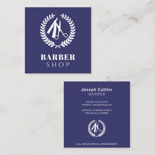 男性サロンカスタムロゴシンプルモダンネイビー スクエア名刺 (正面/裏面)