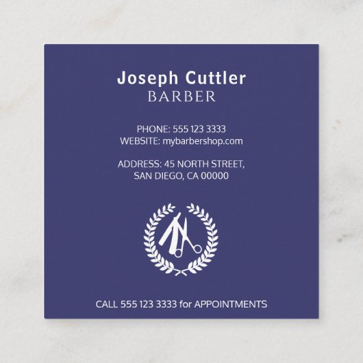 男性サロンカスタムロゴシンプルモダンネイビー スクエア名刺 (裏面)