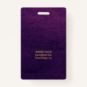 男性サロン理容師パーソナライズされた従業員の写真ID バッジ (裏面)