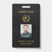 男性サロン理容師パーソナライズされた従業員の写真ID バッジ (Front)