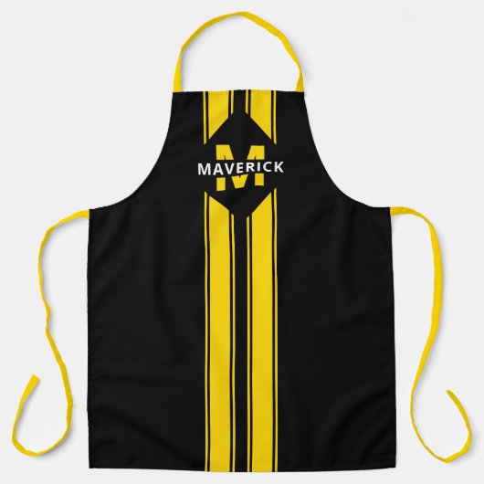 男性シェフのモノグラムと名前 エプロン (正面)