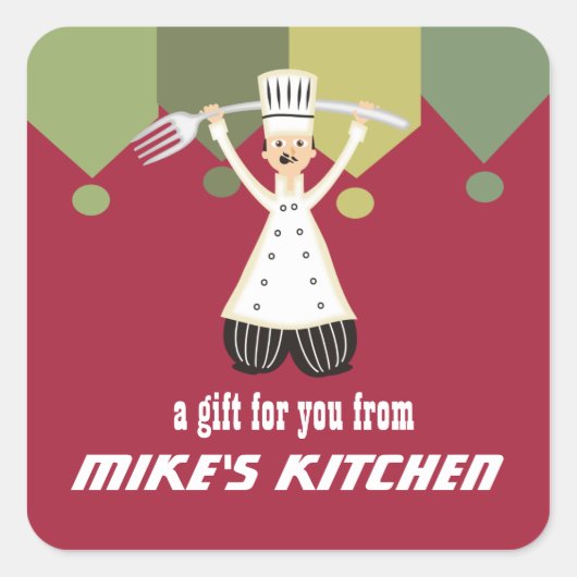 男性シェフパントロン巨大なフォークギフトラベルラベル スクエアシール (正面)