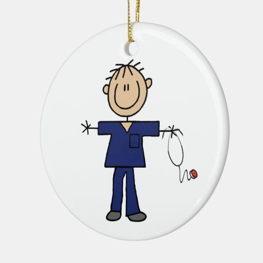 男性スティックフィギュアナース中皮 セラミックオーナメント (左)