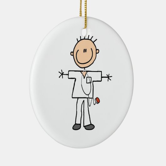 男性スティックフィギュアナース セラミックオーナメント (右)
