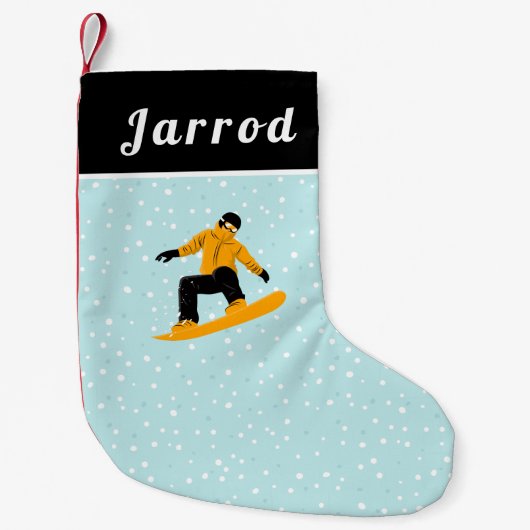 男性スノーボード彼の名前エクストリームウィンタースポーツ スモールクリスマスストッキング (正面)