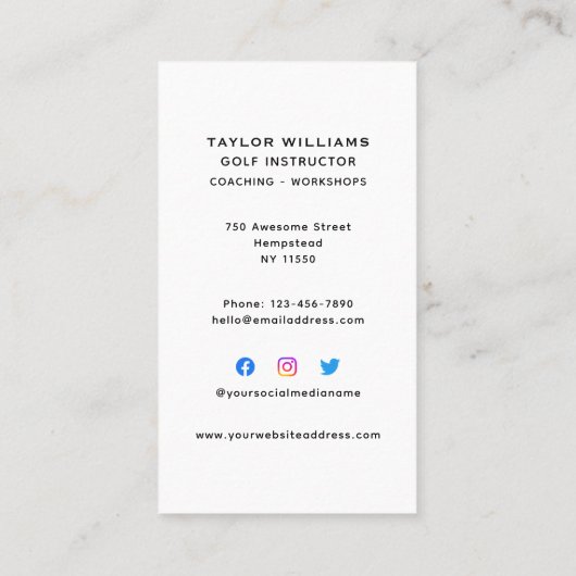 男性スポーツコーチゴルフプロインストラクターソーシャルメディア 名刺 (裏面)