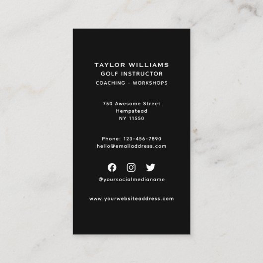 男性スポーツコーチソーシャルメディアゴルフプロインストラクター 名刺 (裏面)