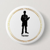 男性ドクターシルエット名ボタン 缶バッジ (正面)