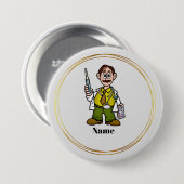 男性ドクター保持温度計とピルボタン 缶バッジ (正面&裏面)