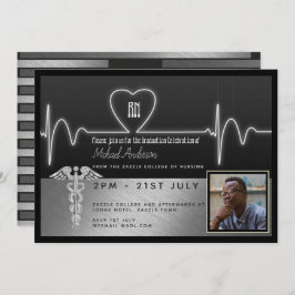 男性ナース卒業招待状- PHOTO Silver Bl 招待状