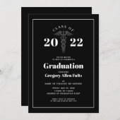 男性ナース卒業白黒医療 招待状 (正面/裏面)